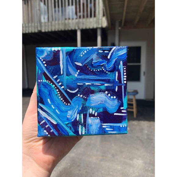 Handmade Blue Mini Original Painting | Mini Canvas Painting | Blue Office Art - Picture 2 of 6